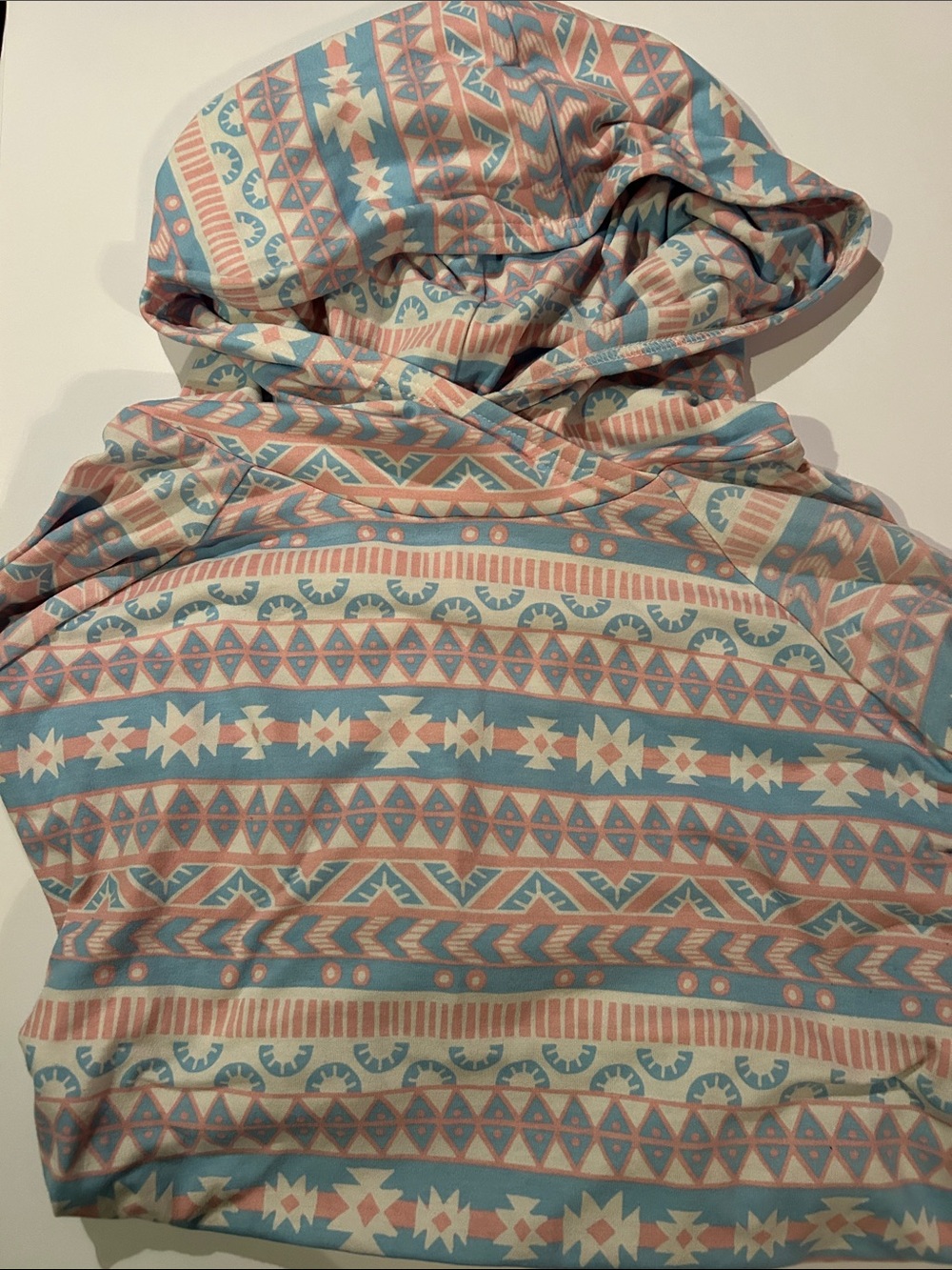 LuLaRoe Womens Lightweight Hoodie - Blue & Peach Aztec Print